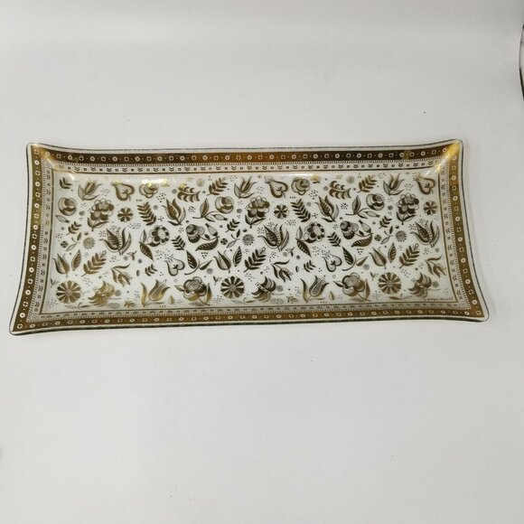Vintage Persian Garden Gold Georges Briard Signed Vanity Rectangle Glass Tray - Picture 1 of 5